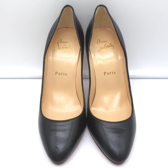 CHRISTIAN LOUBOUTIN ELOISE 100 PUMPS BLACK LEATHER SIZE 36 ALMOND TOE HEELS - Picture 3 of 11